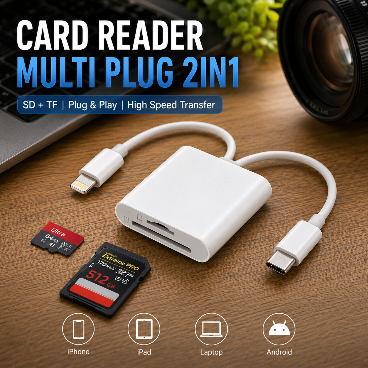 Poru Card Reader Multi Plug 2in1 USB MicroSD TF Card - INU183 Gambar produk Poru Card Reader Multi Plug 2in1 USB MicroSD TF Card - INU183 - Utama