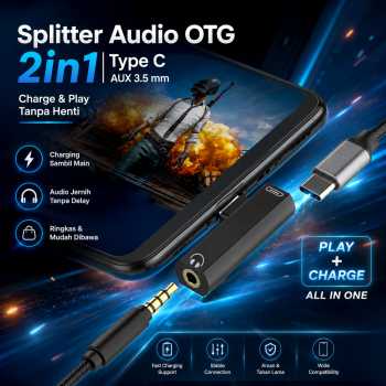 BAPSUS Splitter Audio OTG 2in1 Type C AUX 3.5 mm Jack to USB Type C - BP-21