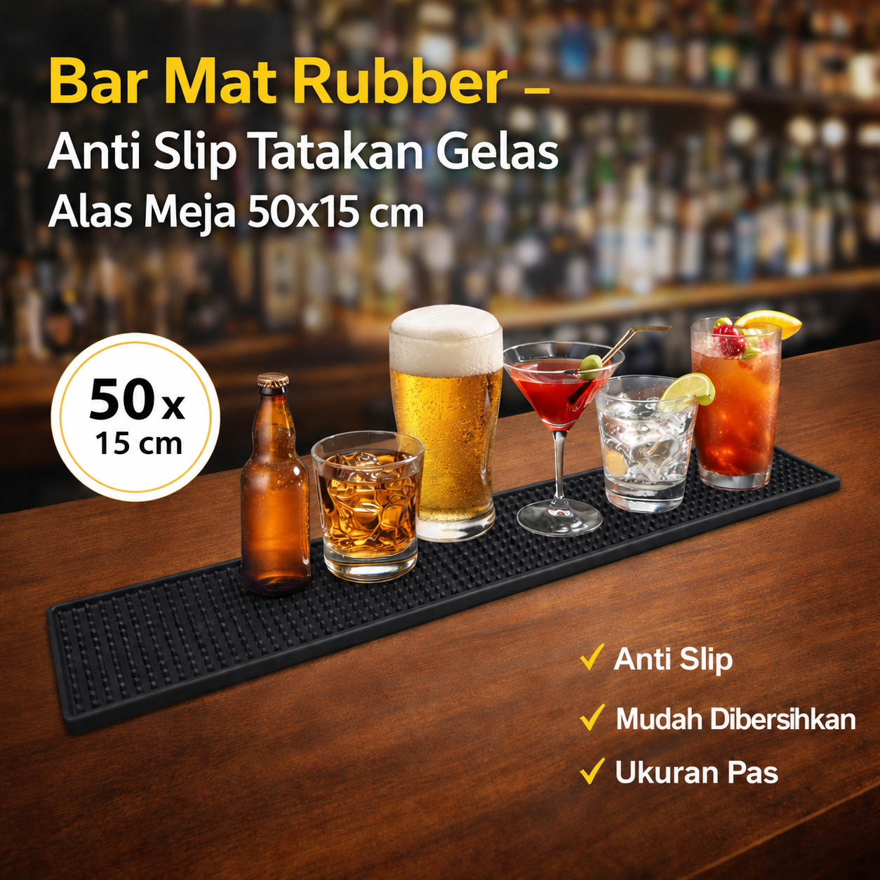 One Two Cups Bar Mat Rubber Anti Slip Tatakan Gelas Alas Meja 50x15cm - TY3 Gambar produk One Two Cups Bar Mat Rubber Anti Slip Tatakan Gelas Alas Meja 50x15cm - TY3 - Utama