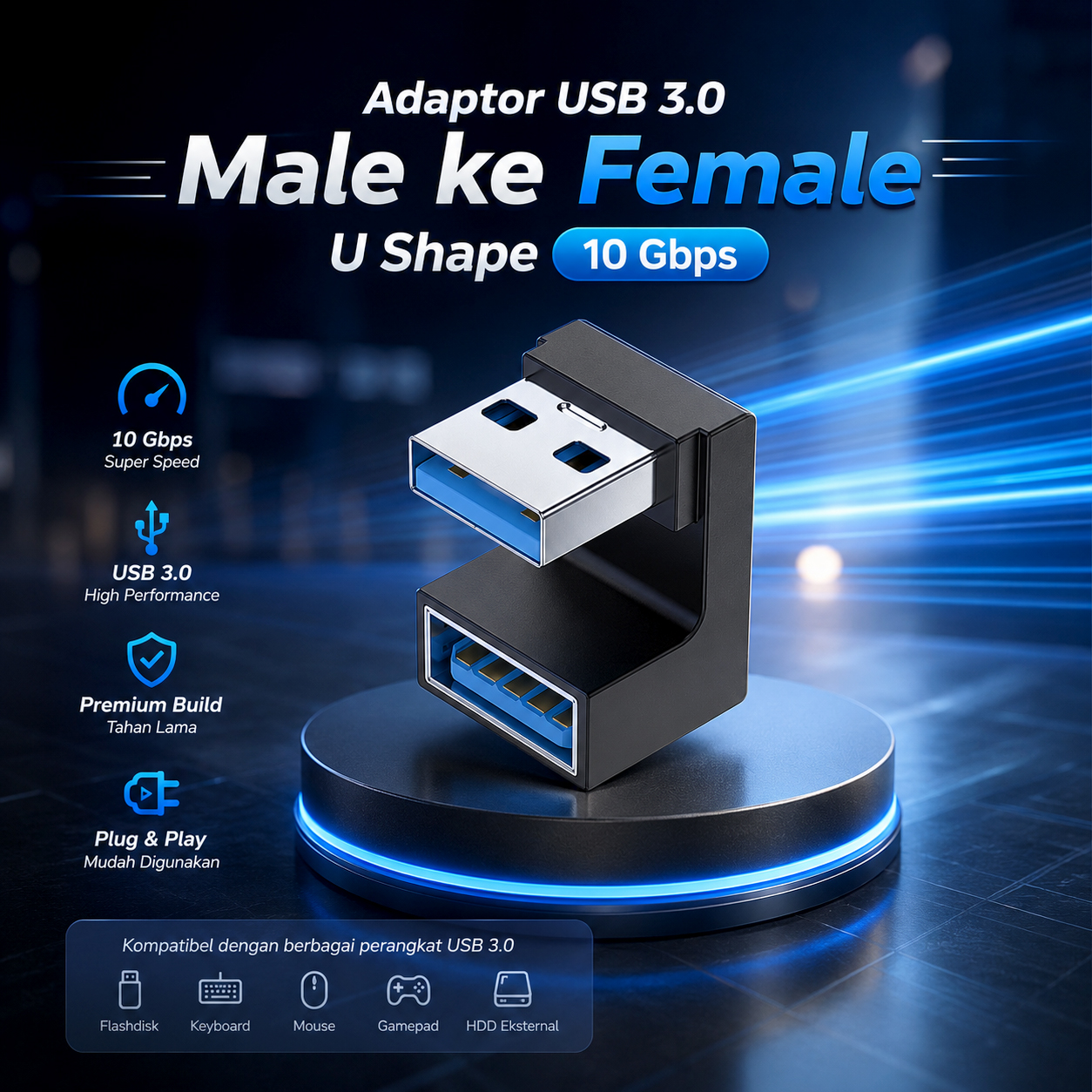 GETA Adaptor USB 3.0 Type A Male ke A Female U Shape 10 Gbps - G-01 Gambar produk GETA Adaptor USB 3.0 Type A Male ke A Female U Shape 10 Gbps - G-01 - Utama