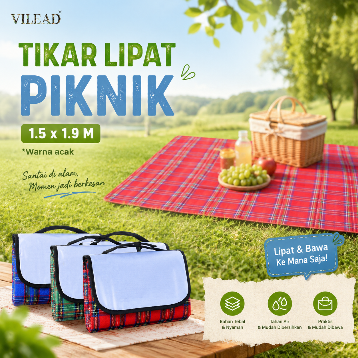 VILEAD Tikar Lipat Matras Camping Piknik Waterproof Mat 1.5x1.9M - V15 Gambar produk VILEAD Tikar Lipat Matras Camping Piknik Waterproof Mat 1.5x1.9M - V15 - Utama