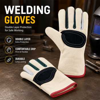 SEC Sarung Tangan Las Kulit Double Layer Twill Canvas Welding Gloves M - STL-25