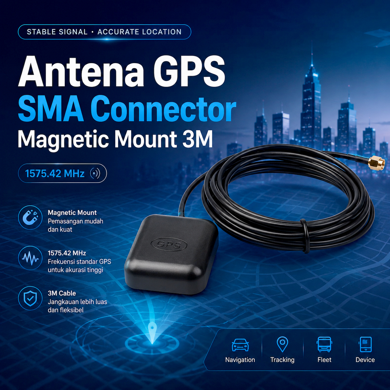 POETRYSALL Antena GPS SMA Connector Magnetic Mount 3M - SS00528 Gambar produk POETRYSALL Antena GPS SMA Connector Magnetic Mount 3M - SS00528 - Utama