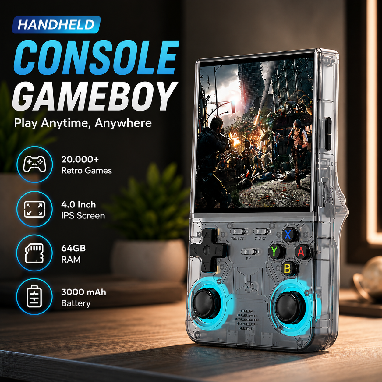 Erilles Handheld Console Gameboy 20K Retro Games 4 Inch 64GB RAM - R36 Gambar produk Erilles Handheld Console Gameboy 20K Retro Games 4 Inch 64GB RAM - R36 - Utama
