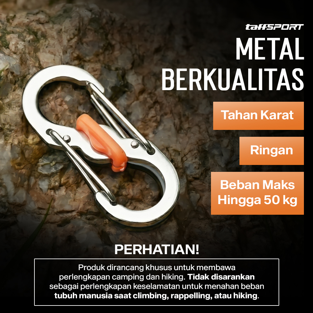 TaffSPORT Carabiner Metal Double Hook Spring Lock Gantungan Kunci 50kg - AT17 Gambar produk TaffSPORT Carabiner Metal Double Hook Spring Lock Gantungan Kunci 50kg - AT17 - 4