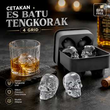 Gambar produk Cetakan Es Batu Silikon Tengkorak 4 Grid Ice Cube Mold Food Grade - SKL142