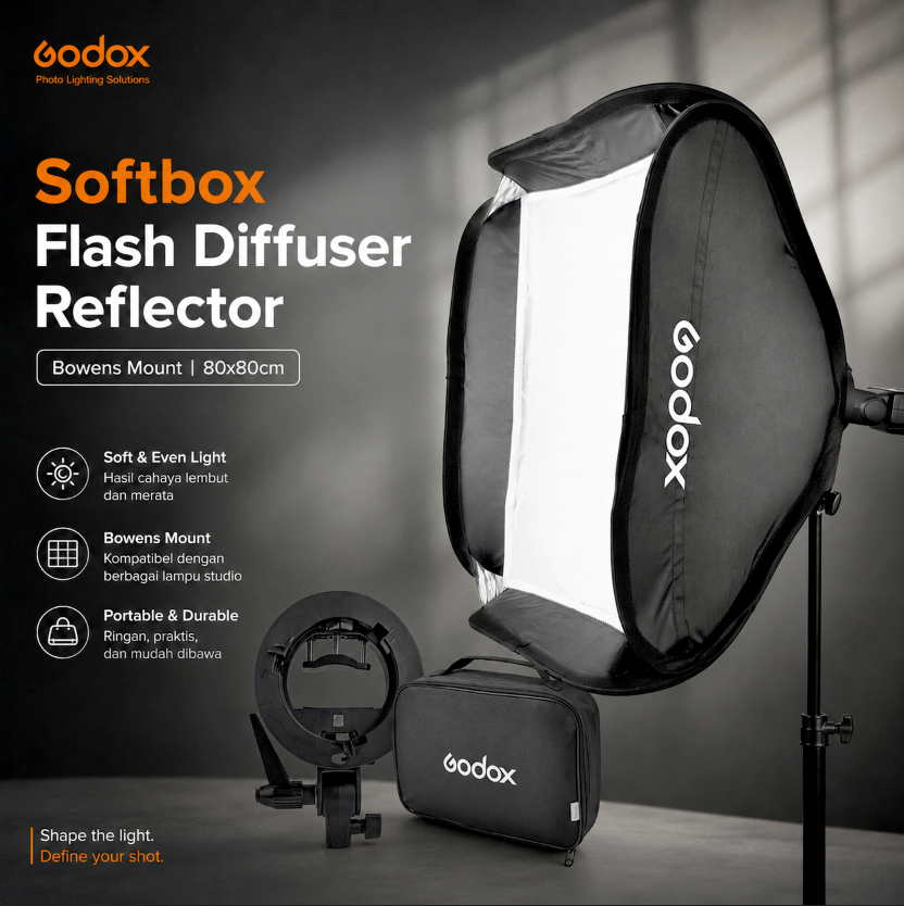 Godox Softbox Flash Diffuser Reflector Speedlite Bowens Mount DSLR 80x80cm - SFUV Gambar produk Godox Softbox Flash Diffuser Reflector Speedlite Bowens Mount DSLR 80x80cm - SFUV - Utama