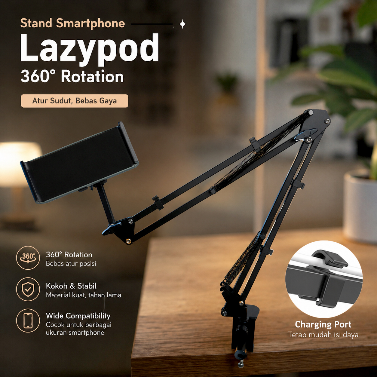 Ulanzi Stand Smartphone HP Lazypod 360 Rotation Desk Clamp Holder - T2 Gambar produk Ulanzi Stand Smartphone HP Lazypod 360 Rotation Desk Clamp Holder - T2 - Utama