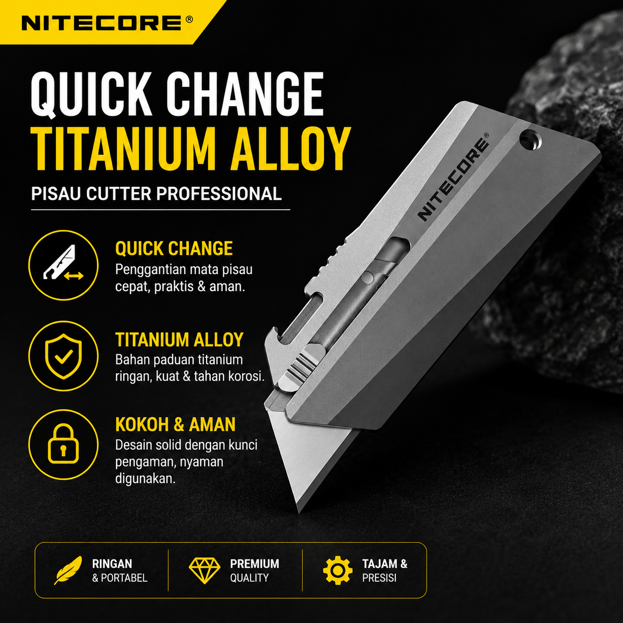 Gambar produk NITECORE Pisau Cutter Quick Change Blade Utility Knife Titanium Alloy - NTK09 - Utama