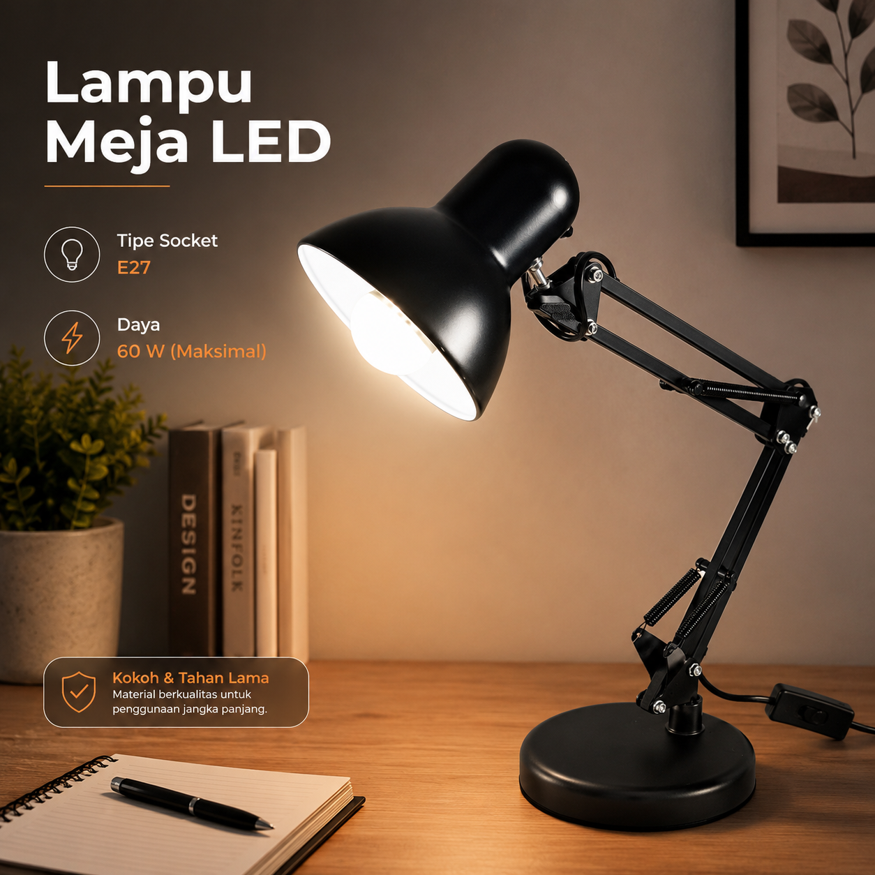 GOTP Lampu Meja LED Reading Light E27 Bohlam Cool White 6000K - MT-101 Gambar produk GOTP Lampu Meja LED Reading Light E27 Bohlam Cool White 6000K - MT-101 - Utama