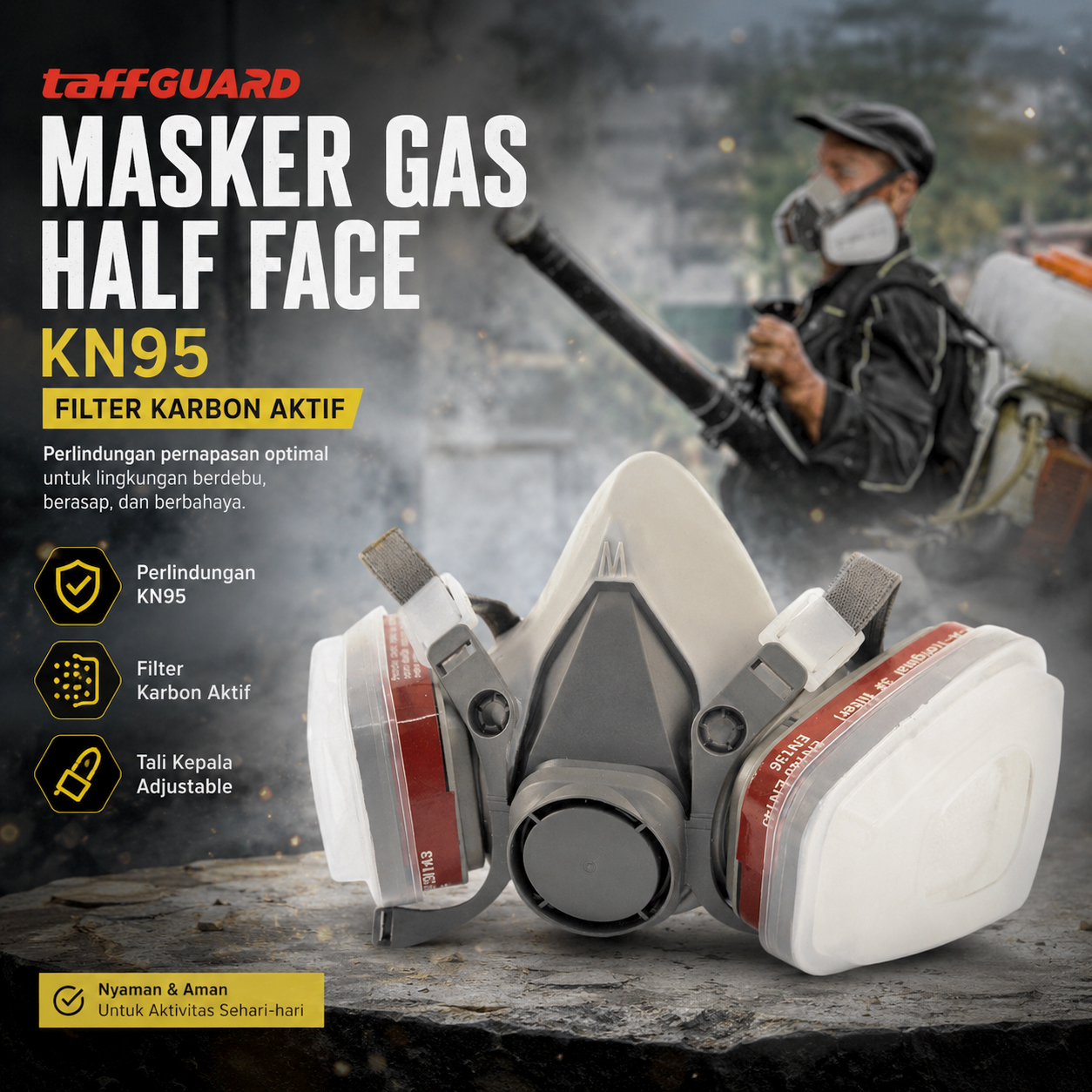 TaffGUARD Masker Gas Half Face Respirator Filter Karbon Aktif KN95 - 6200 Gambar produk TaffGUARD Masker Gas Half Face Respirator Filter Karbon Aktif KN95 - 6200 - Utama