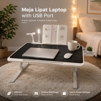 TaffHOME Meja Lipat Laptop Belajar Foldable Bed Table with USB Port - KS03