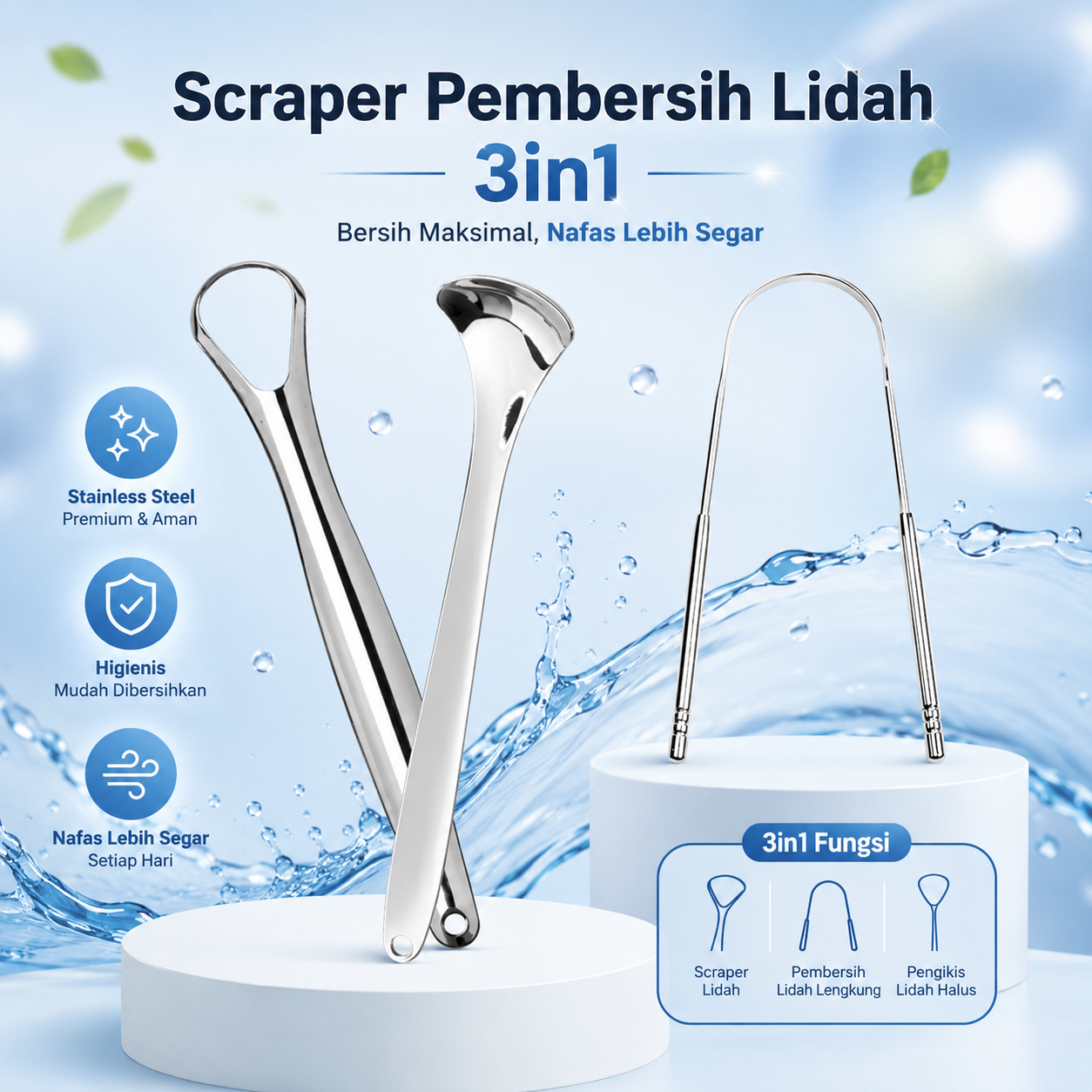 Biutte.co Set Pembersih Lidah 3in1 Tongue Oral Scraper Cleaner - LO33 Gambar produk Biutte.co Set Pembersih Lidah 3in1 Tongue Oral Scraper Cleaner - LO33 - Utama