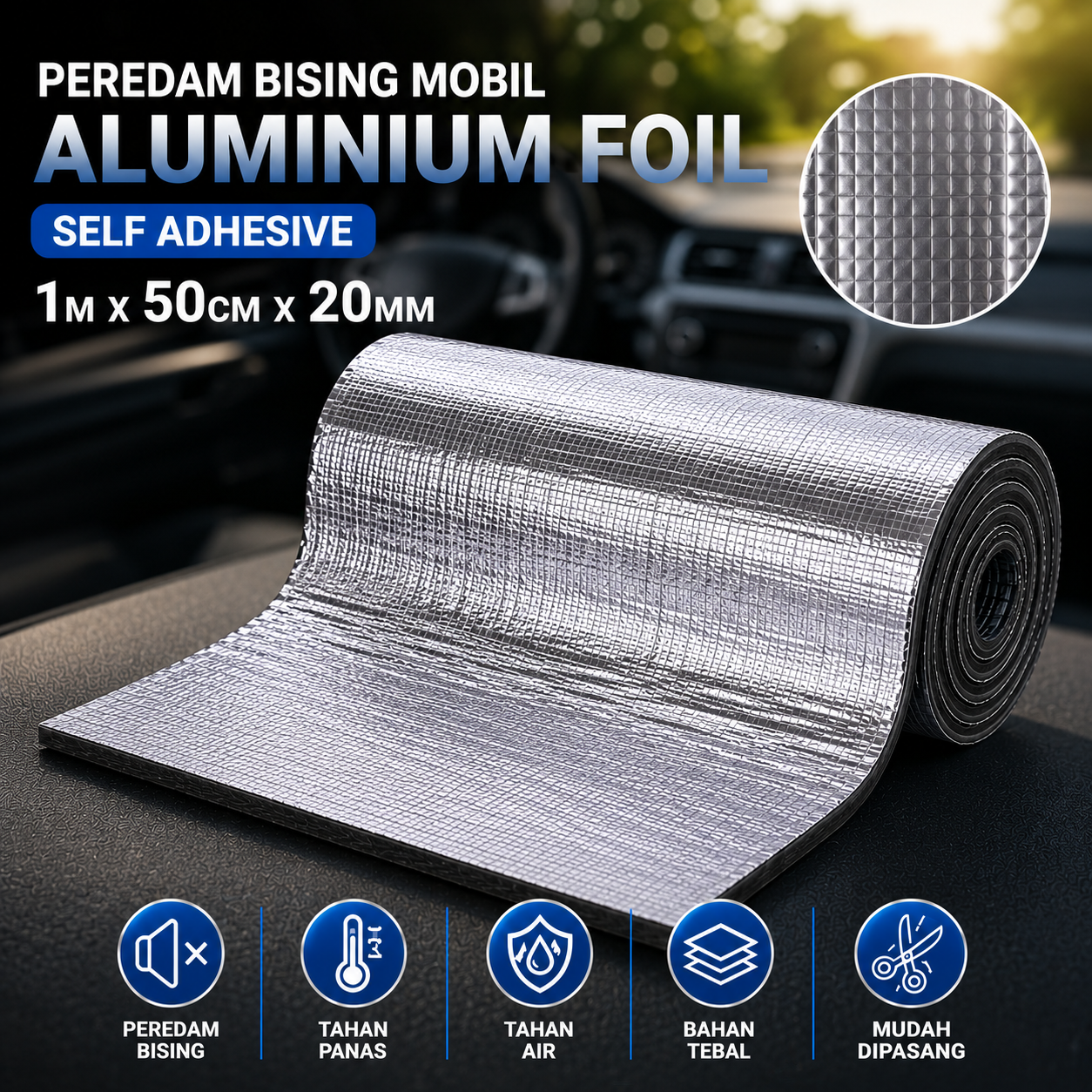 Podna Peredam Bising Mobil Aluminium Foil DIY Noise Insulation 1M 50cm 20mm - PD30 Gambar produk Podna Peredam Bising Mobil Aluminium Foil DIY Noise Insulation 1M 50cm 20mm - PD30 - Utama