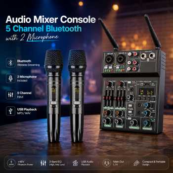 DGNOG Audio Mixer Console 5 Channel Bluetooth with 2 Microphone - R4-PRO