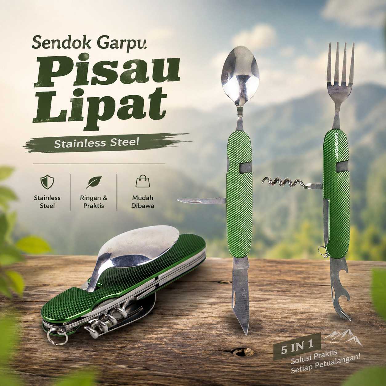 TaffSPORT Sendok Garpu Pisau Lipat Foldable Stainless Steel - SV3 Gambar produk TaffSPORT Sendok Garpu Pisau Lipat Foldable Stainless Steel - SV3 - Utama