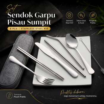 TaffHOME Set Perlengkapan Makan Sendok Garpu Pisau Sumpit 8 PCS - EA02300
