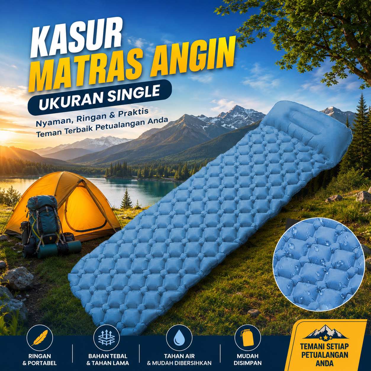 TaffSPORT Kasur Matras Angin Manual Sleeping Pad Ultralight Single - SB-20 Gambar produk TaffSPORT Kasur Matras Angin Manual Sleeping Pad Ultralight Single - SB-20 - Utama