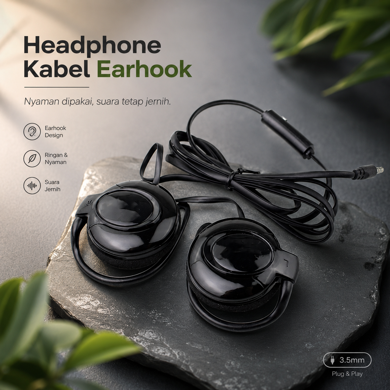 Gambar produk Shini Headphone Kabel Microphone Earhook Clip-on Sporty Jack 3.5mm - SN360 - Utama