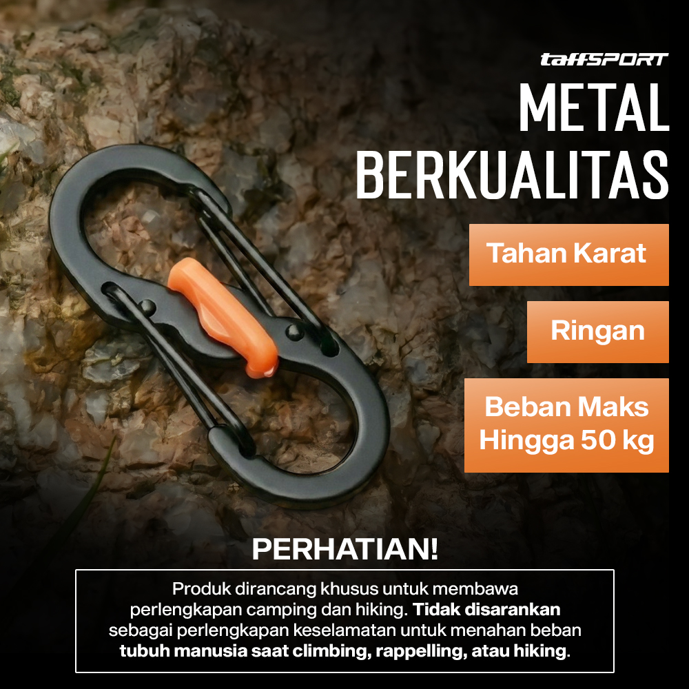 TaffSPORT Carabiner Metal Double Hook Spring Lock Gantungan Kunci 50kg - AT17 Gambar produk TaffSPORT Carabiner Metal Double Hook Spring Lock Gantungan Kunci 50kg - AT17 - 4