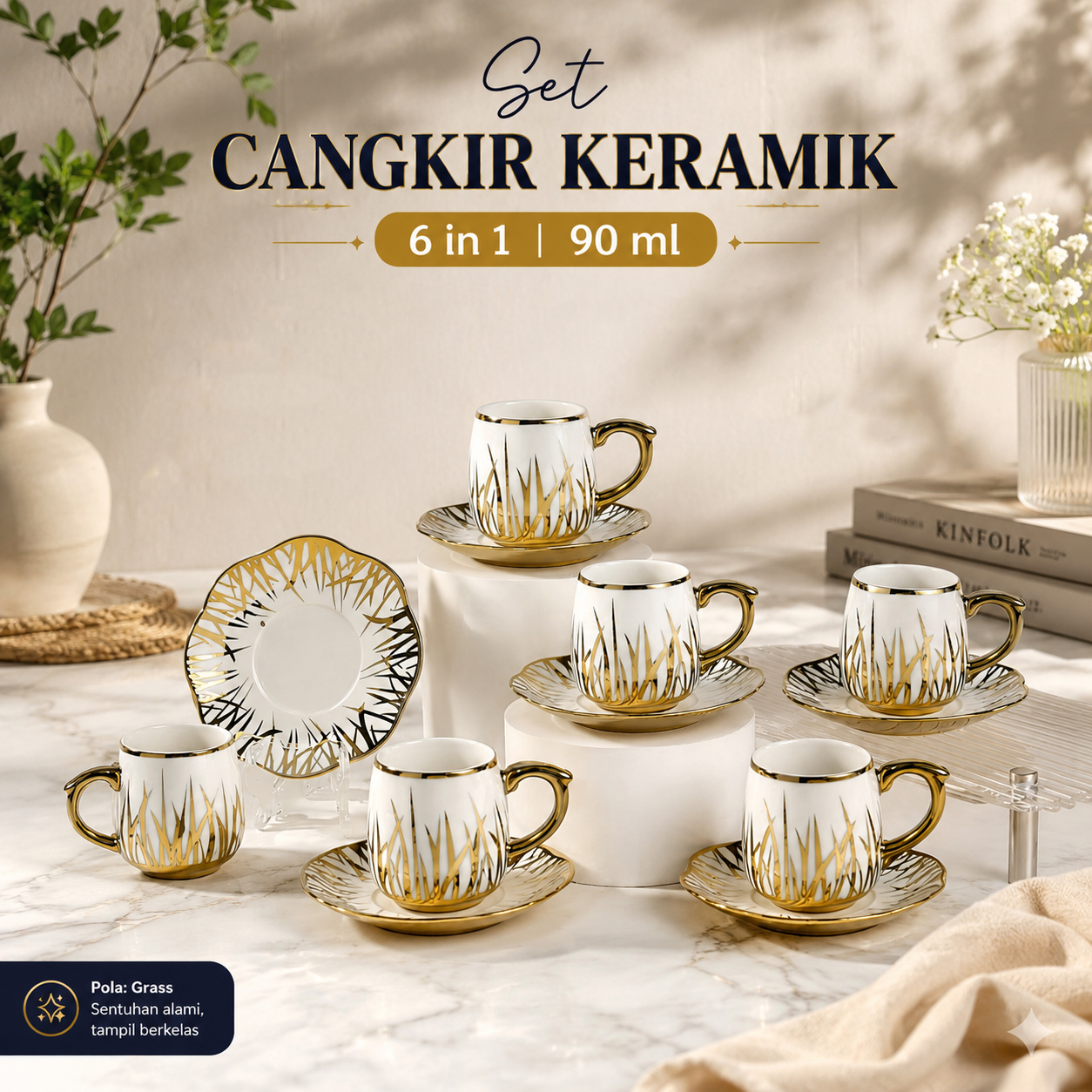 ONLYJIA Set Cangkir Kopi Keramik 6in1 Plated Pattern Coffee Cup 90ml Grass - SF54 Gambar produk ONLYJIA Set Cangkir Kopi Keramik 6in1 Plated Pattern Coffee Cup 90ml Grass - SF54 - Utama