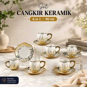ONLYJIA Set Cangkir Kopi Keramik 6in1 Plated Pattern Coffee Cup 90ml - SF54
