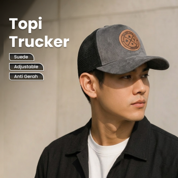 GUDIY Topi Trucker Jaring Mesh Enjoy Life Patch Suede Cap - T100