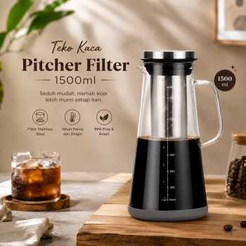 One Two Cups Teko Kaca Kopi Teh Water Pitcher Stainless Steel Filter - MD-10