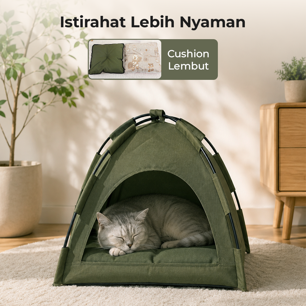 VOOPET Tempat Tidur Kucing Model Tenda Foldable Cat Bed with Pillow Size M - VP2 Gambar produk VOOPET Tempat Tidur Kucing Model Tenda Foldable Cat Bed with Pillow Size M - VP2 - 2