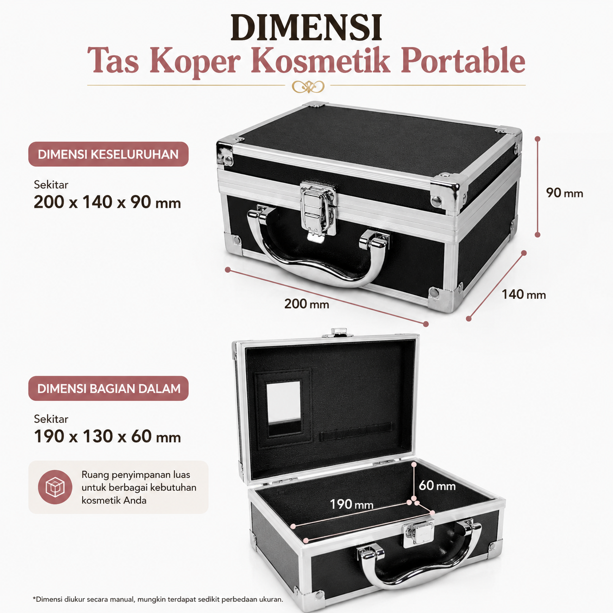 NiceLond Tas Koper Kosmetik Portable Make Up Travel dengan Cermin Kecil - H500 Gambar produk NiceLond Tas Koper Kosmetik Portable Make Up Travel dengan Cermin Kecil - H500 - 6