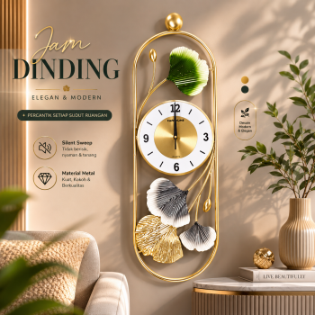 TaffHOME Jam Dinding Aesthetic Ginkgo Biloba Iron Silent Clock 77cm - M2126