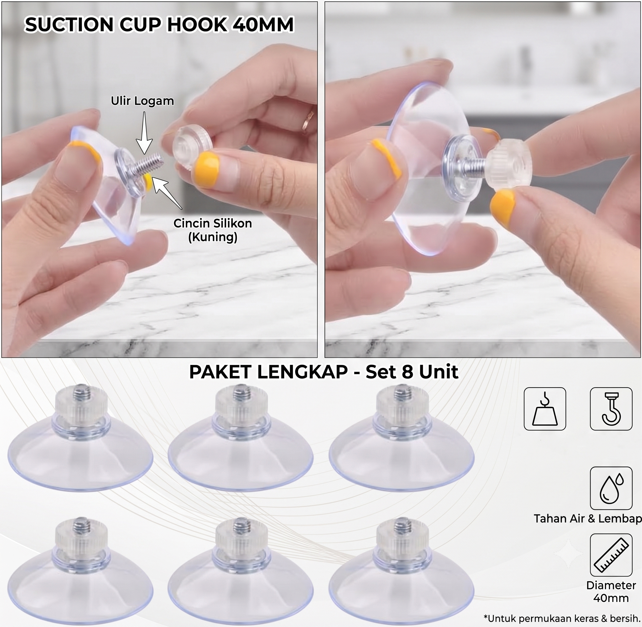 GDR Alat Tempel Dinding Mushroom Head Suction Cup Hook 40mm - G310 Gambar produk GDR Alat Tempel Dinding Mushroom Head Suction Cup Hook 40mm - G310 - Utama