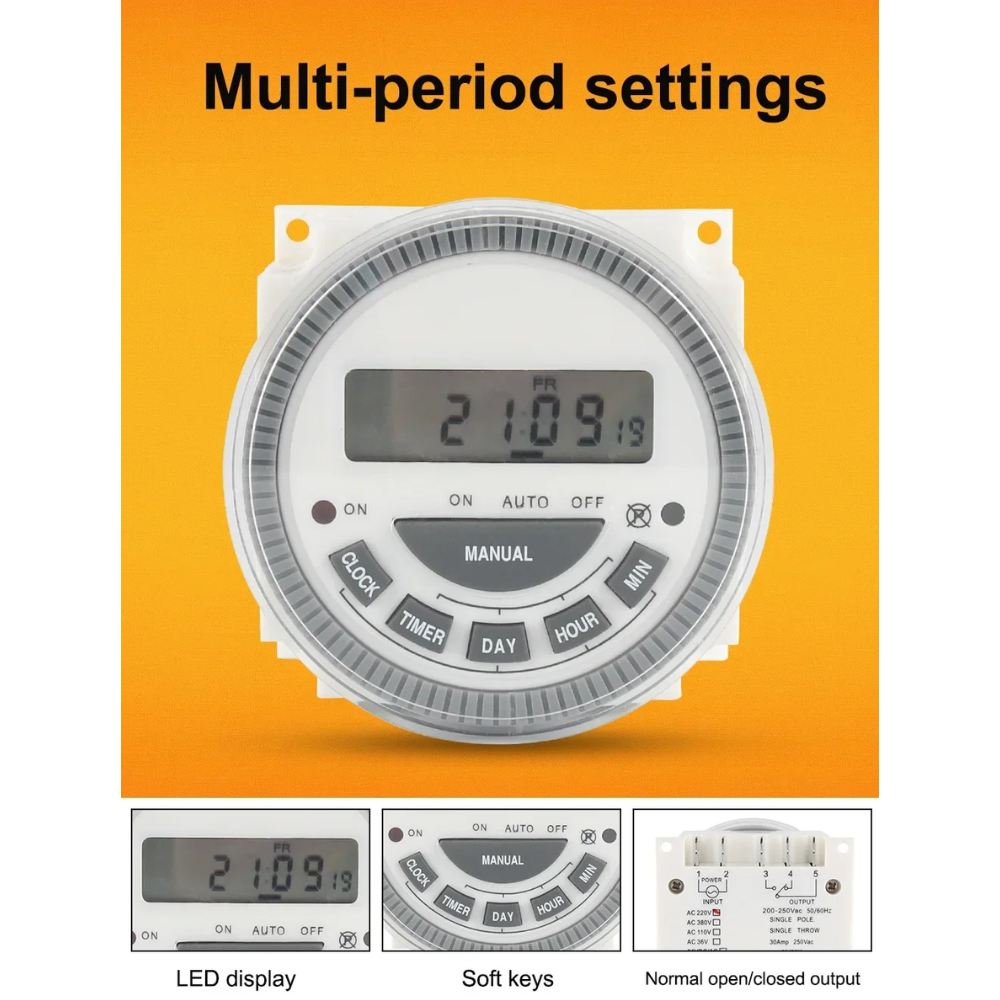 YKTech Programmable Digital Timer Switch Relay 16 Program 220V - TM619 Gambar produk YKTech Programmable Digital Timer Switch Relay 16 Program 220V - TM619 - 1