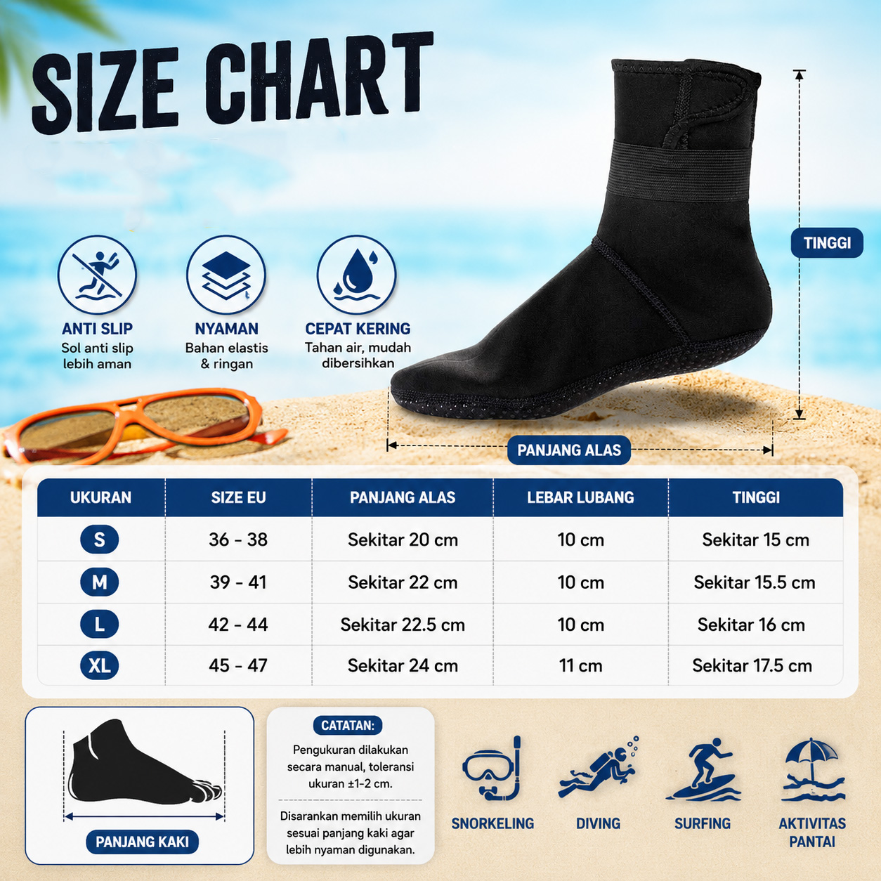 VKTECH Scuba Diving Shoes Neoprene M - JA3012 Gambar produk VKTECH Scuba Diving Shoes Neoprene M - JA3012 - 5
