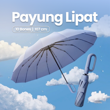 PONG Payung Lipat Buka Tutup Otomatis Polos Anti UV 10 Bone 107cm - CJZ15