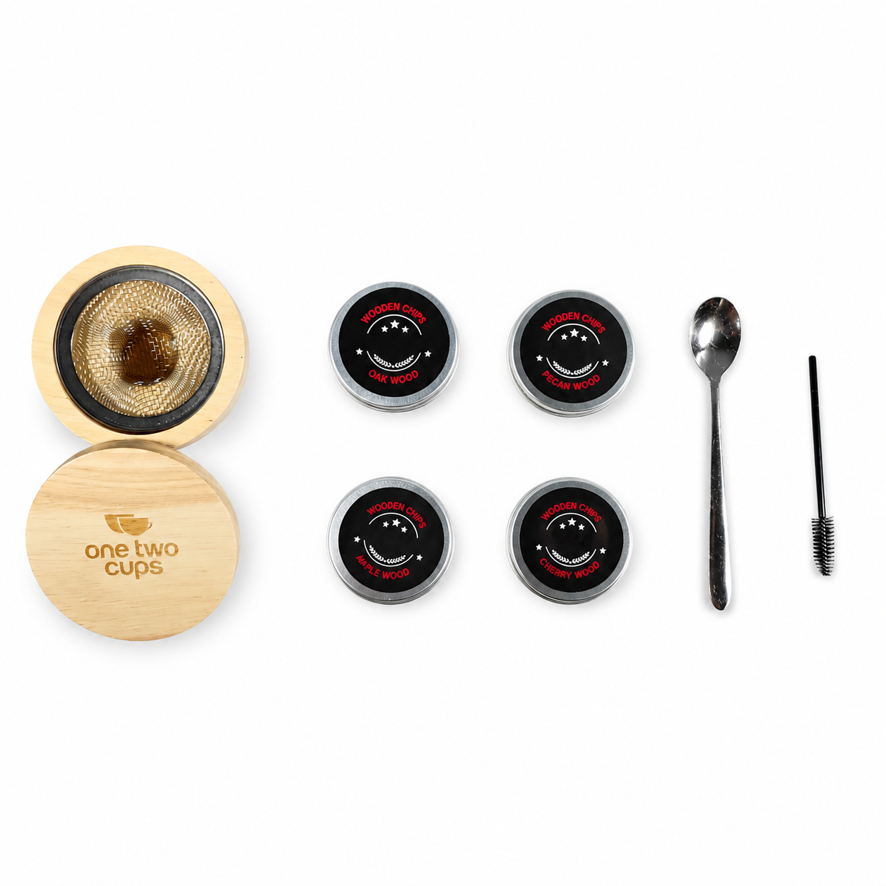 One Two Cups Set Alat Pengasap Cocktail Wooden Smoker Kit 4 Wood Chips - SK-350 Gambar produk One Two Cups Set Alat Pengasap Cocktail Wooden Smoker Kit 4 Wood Chips - SK-350 - 6