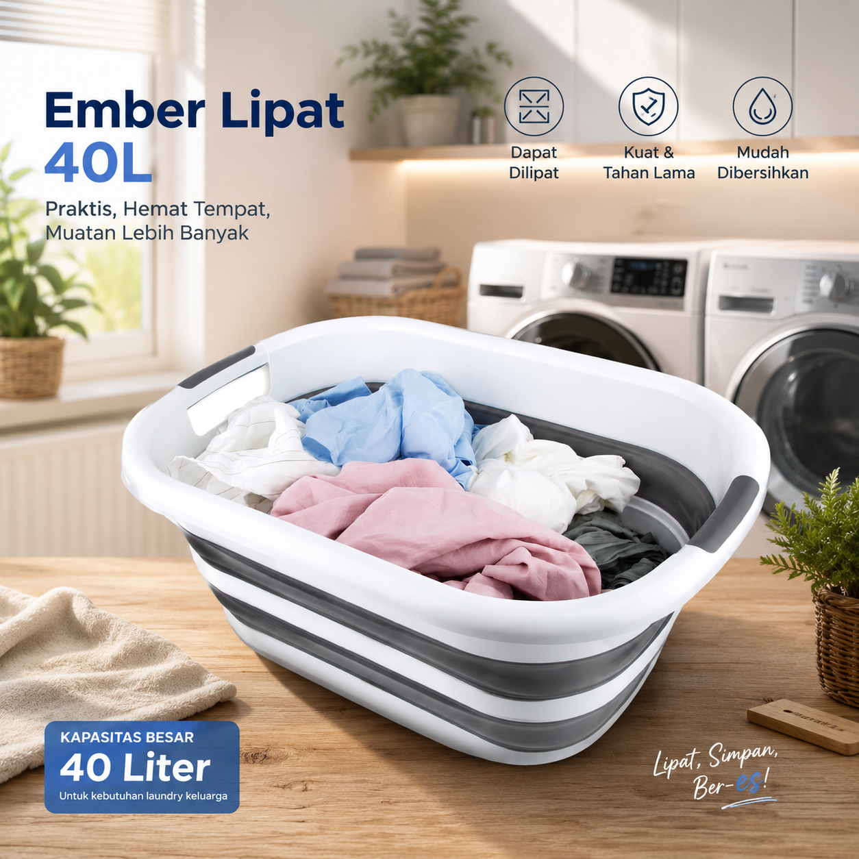 MIHOME Ember Lipat Baskom Laundry Bucket Collapsible 40L - FB4610 Gambar produk MIHOME Ember Lipat Baskom Laundry Bucket Collapsible 40L - FB4610 - Utama