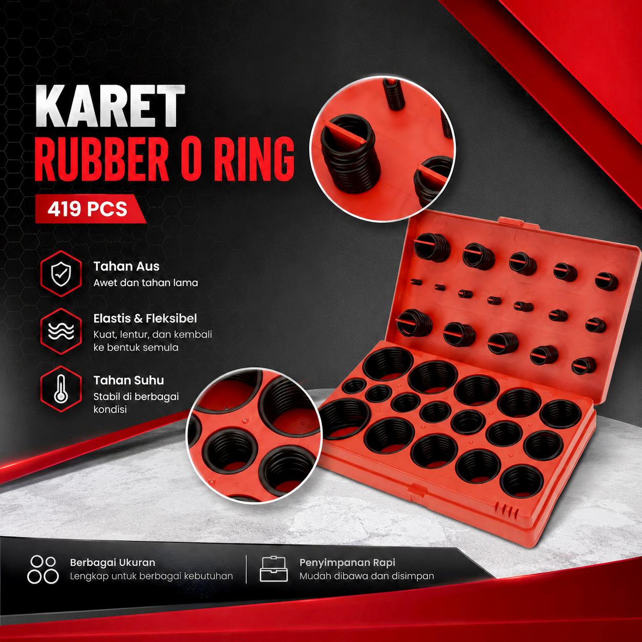 Taffware Karet Rubber O Ring Universal Seal Tightening 419 PCS - J200 Gambar produk Taffware Karet Rubber O Ring Universal Seal Tightening 419 PCS - J200 - Utama