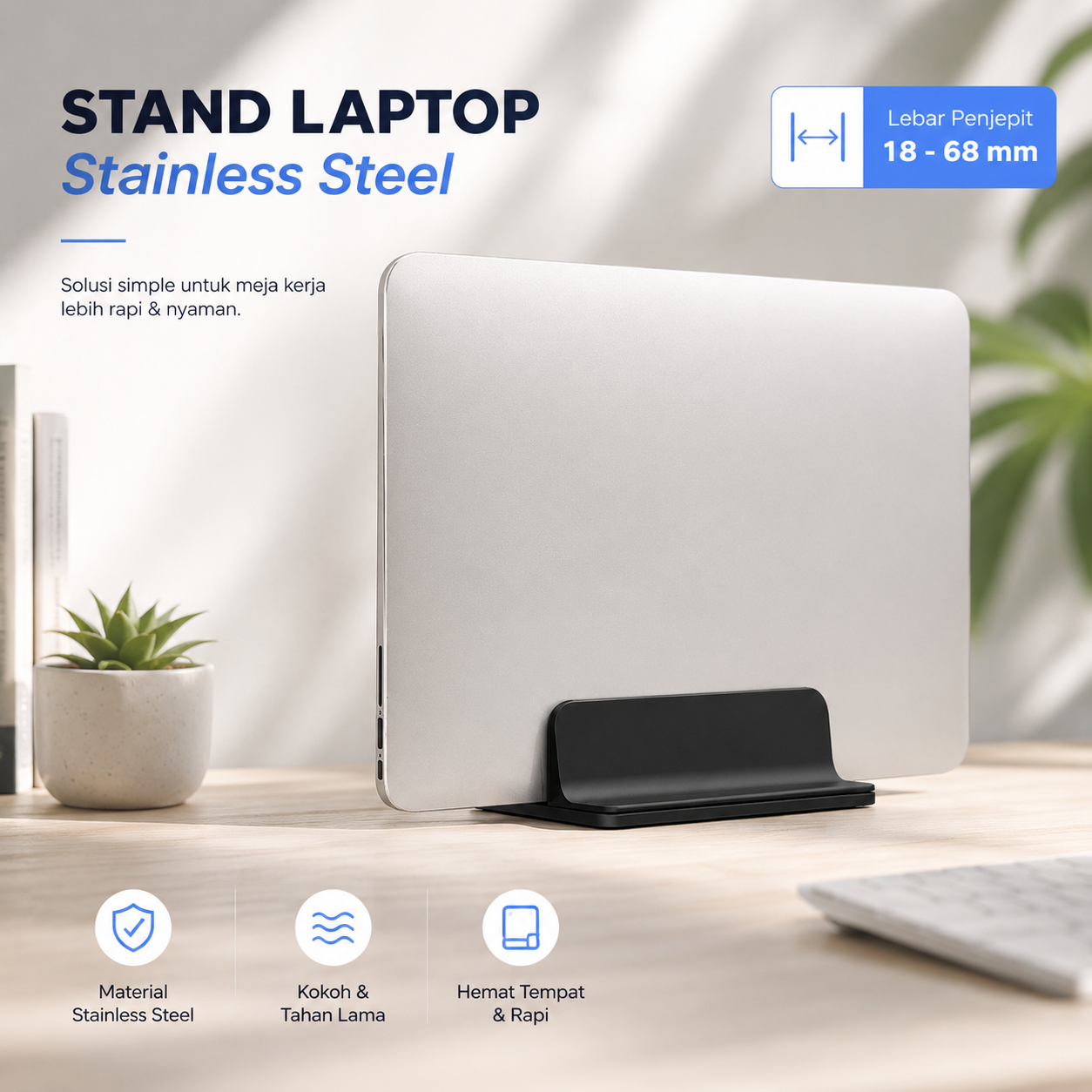 Gambar produk ZH Stand Laptop Stainless Steel Dudukan Holder Vertical Gravity - ZH005 - Utama