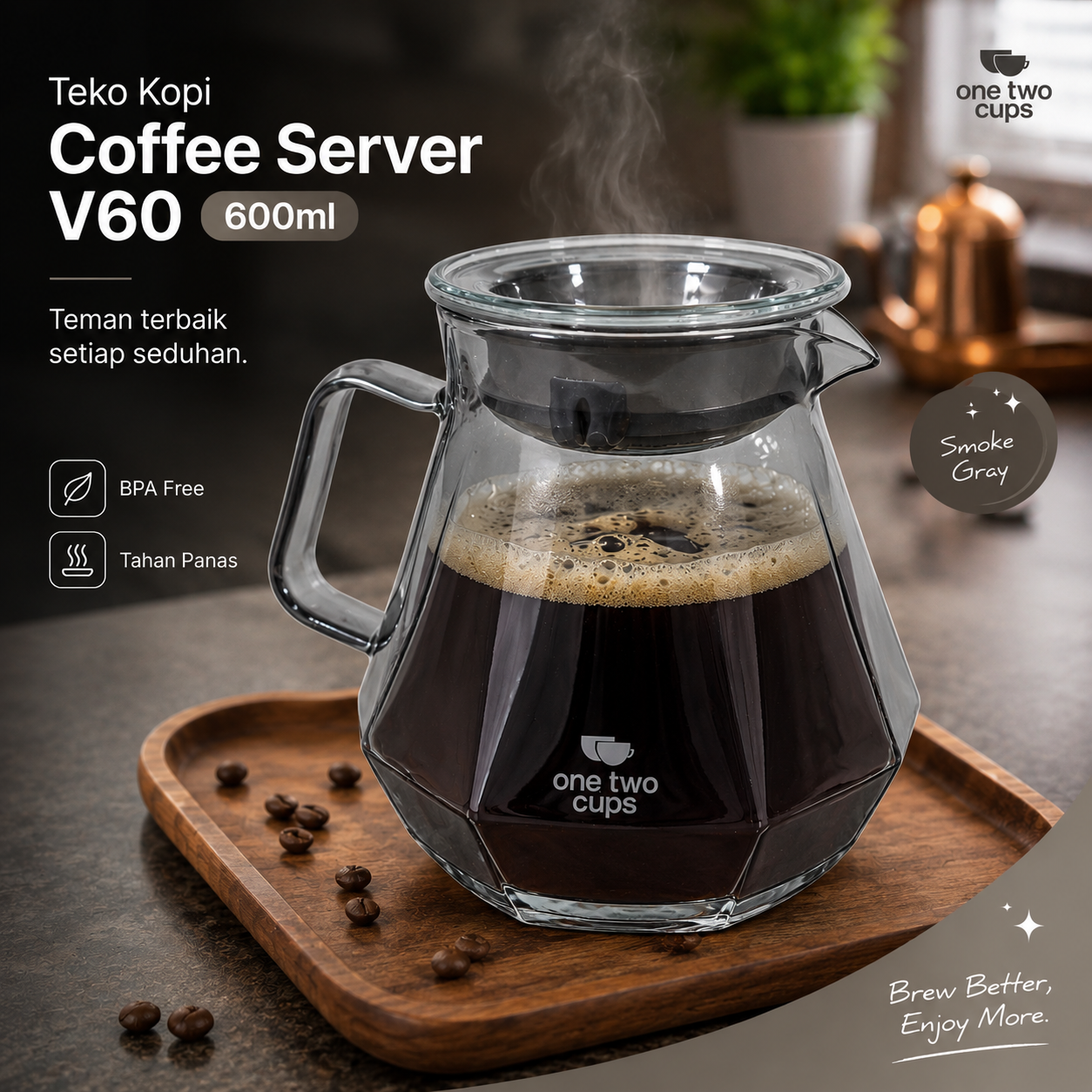 One Two Cups Teko Kopi Coffee Server V60 Drip Pour Over 600ml - LS048 Gambar produk One Two Cups Teko Kopi Coffee Server V60 Drip Pour Over 600ml - LS048 - Utama