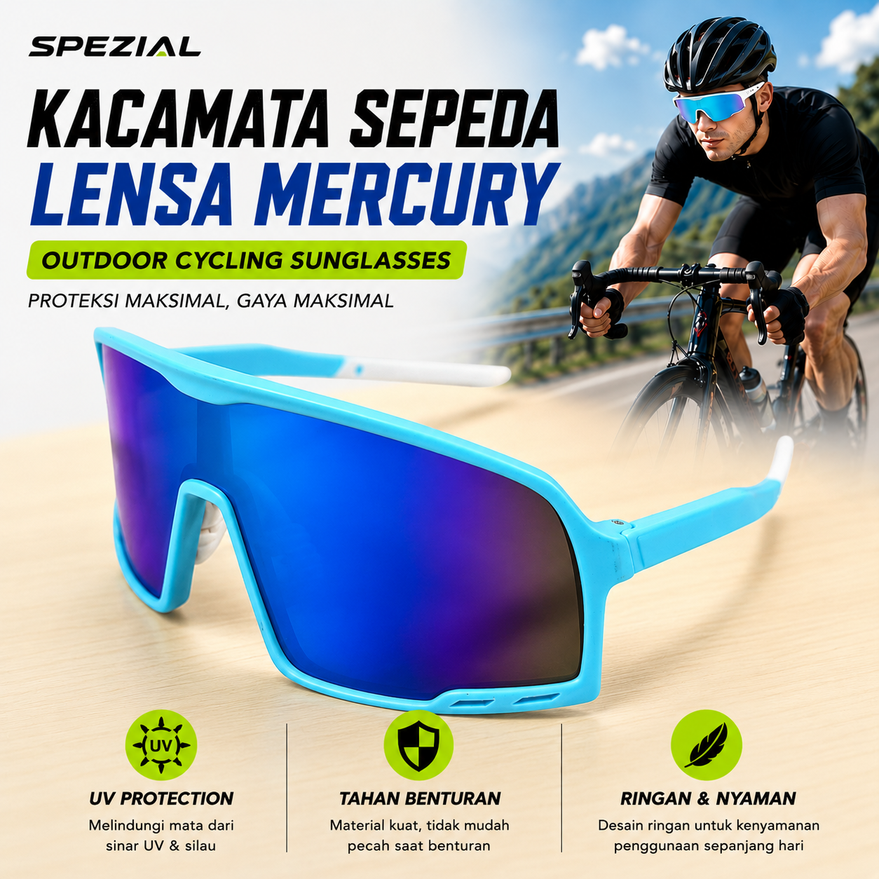 SPEZIAL Kacamata Sepeda Lensa Mercury Outdoor Cycling Sunglasses - S-99 Gambar produk SPEZIAL Kacamata Sepeda Lensa Mercury Outdoor Cycling Sunglasses - S-99 - Utama
