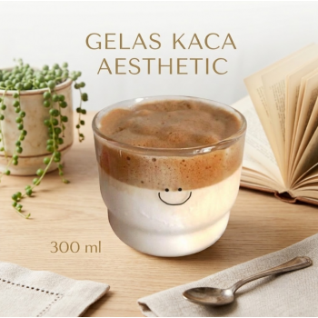One Two Cups Gelas Kaca Aesthetic Kopi Dirty Latte Happy Smile 300ml - KT012