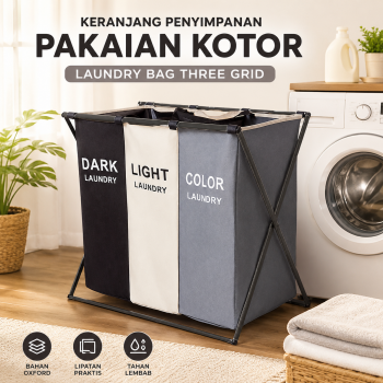 TaffHOME Keranjang Penyimpanan Pakaian Kotor Laundry Bag Three Grid - NE430