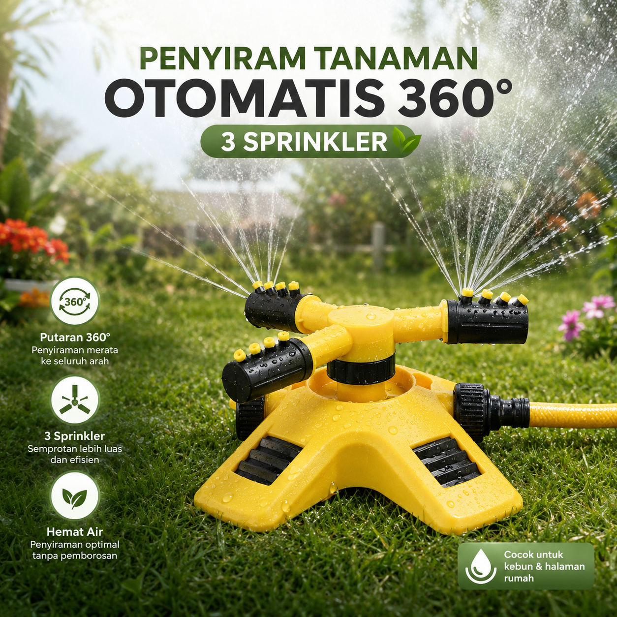 LIUYI Penyiram Tanaman Otomatis Putar 360 Derajat 3 Sprinkler Spray - LY-4 Gambar produk LIUYI Penyiram Tanaman Otomatis Putar 360 Derajat 3 Sprinkler Spray - LY-4 - Utama