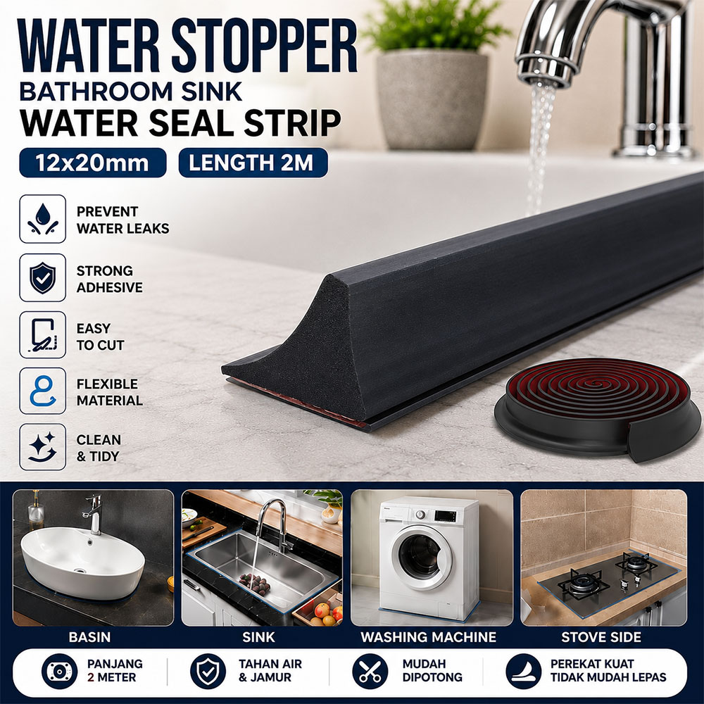 Solei Water Stopper Bathroom Wastafel Karet Penahan Air 12x20mm 2M - LK10CM Gambar produk Solei Water Stopper Bathroom Wastafel Karet Penahan Air 12x20mm 2M - LK10CM - Utama