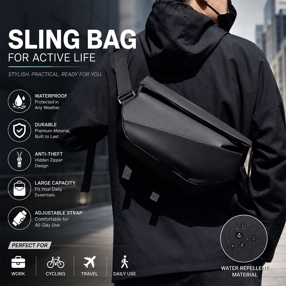 Pelinuar Tas Selempang Sling Bag Pria Waterproof Crossbody Bag - RE885 Gambar produk Pelinuar Tas Selempang Sling Bag Pria Waterproof Crossbody Bag - RE885 - Utama