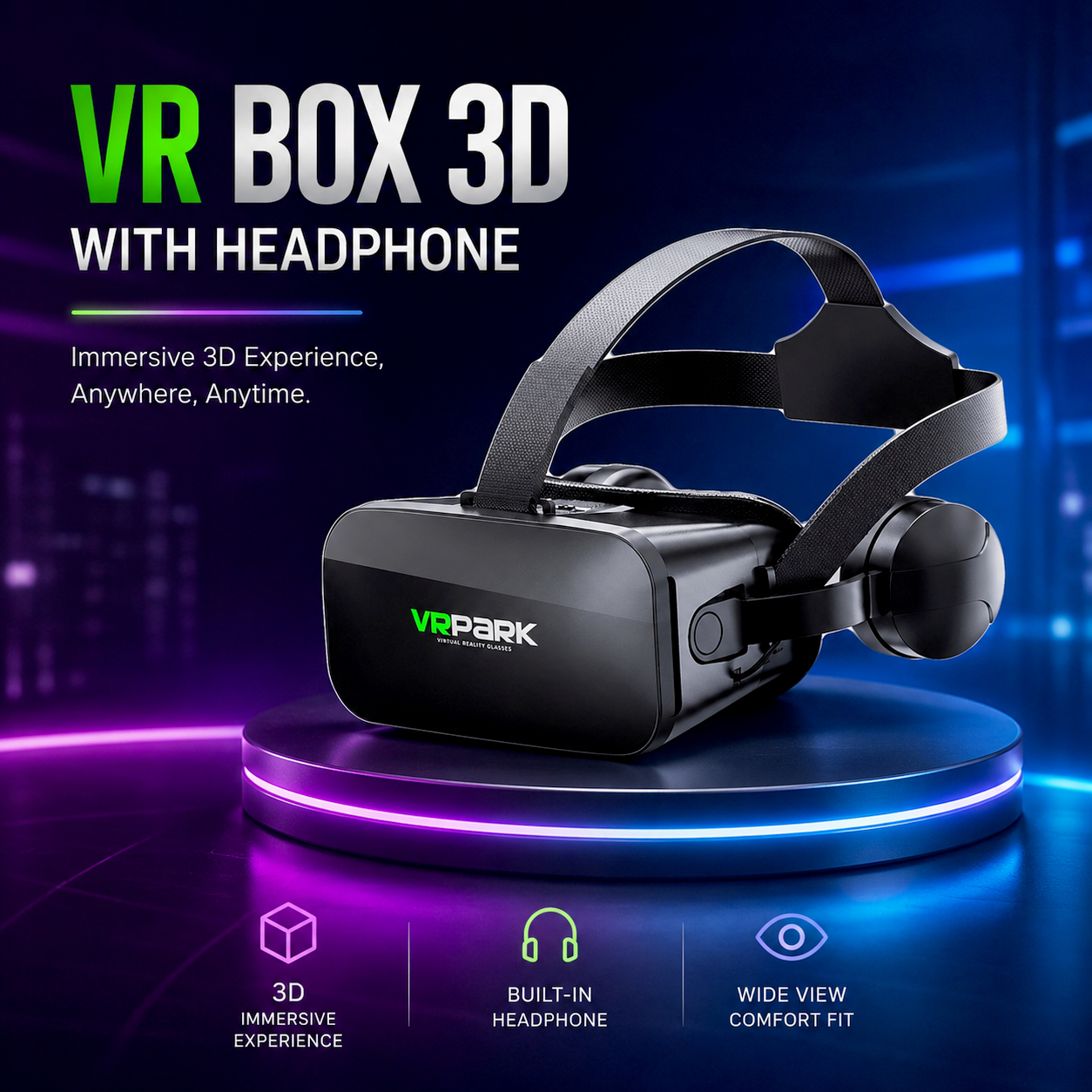 VRPARK VR Box 3D IMAX Screen Virtual Reality Glasses with Headphone - J20 Gambar produk VRPARK VR Box 3D IMAX Screen Virtual Reality Glasses with Headphone - J20 - Utama