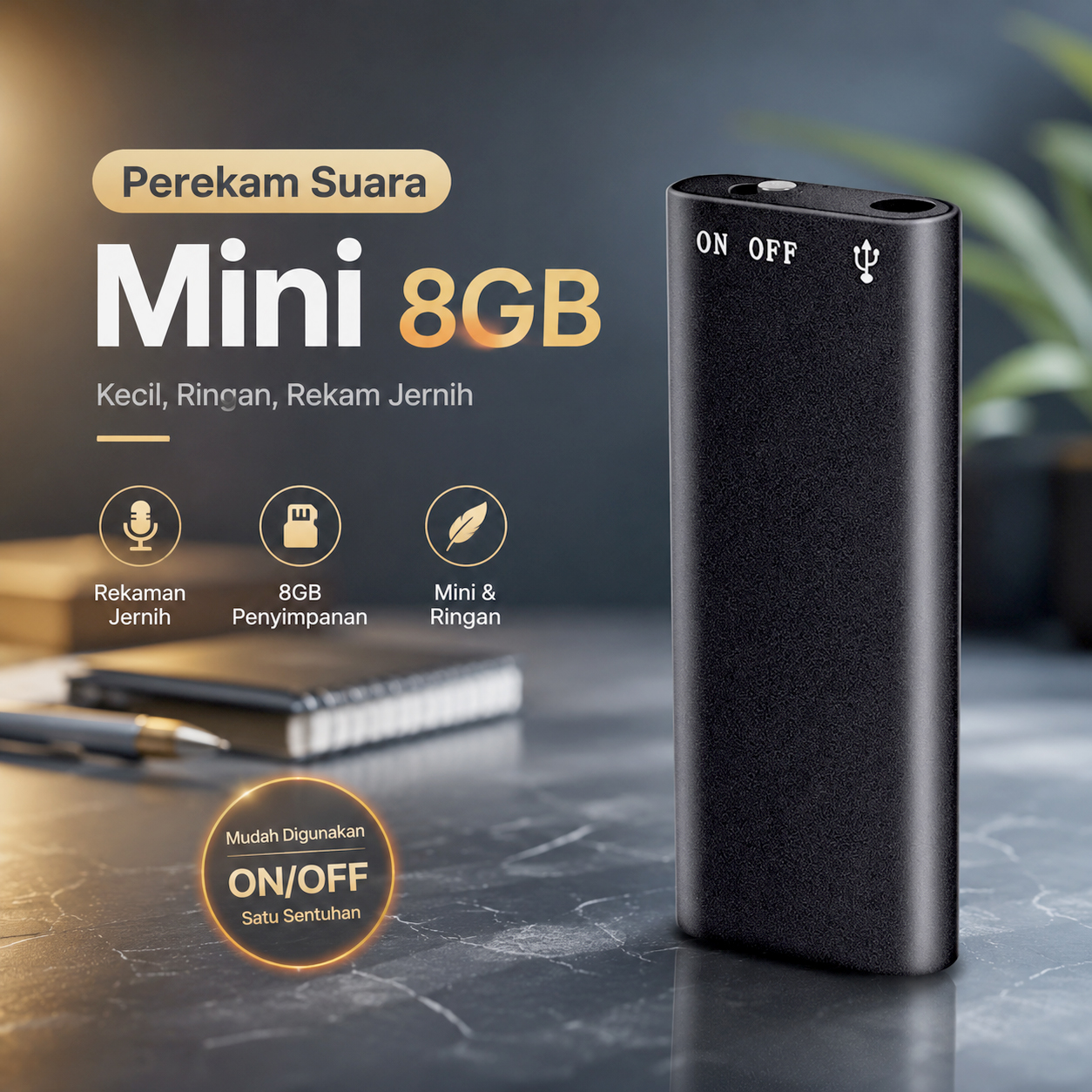 Gambar produk Savetek Perekam Suara Hyperbolic Mini Digital Voice Recorder 8GB - GX-R01 - Utama