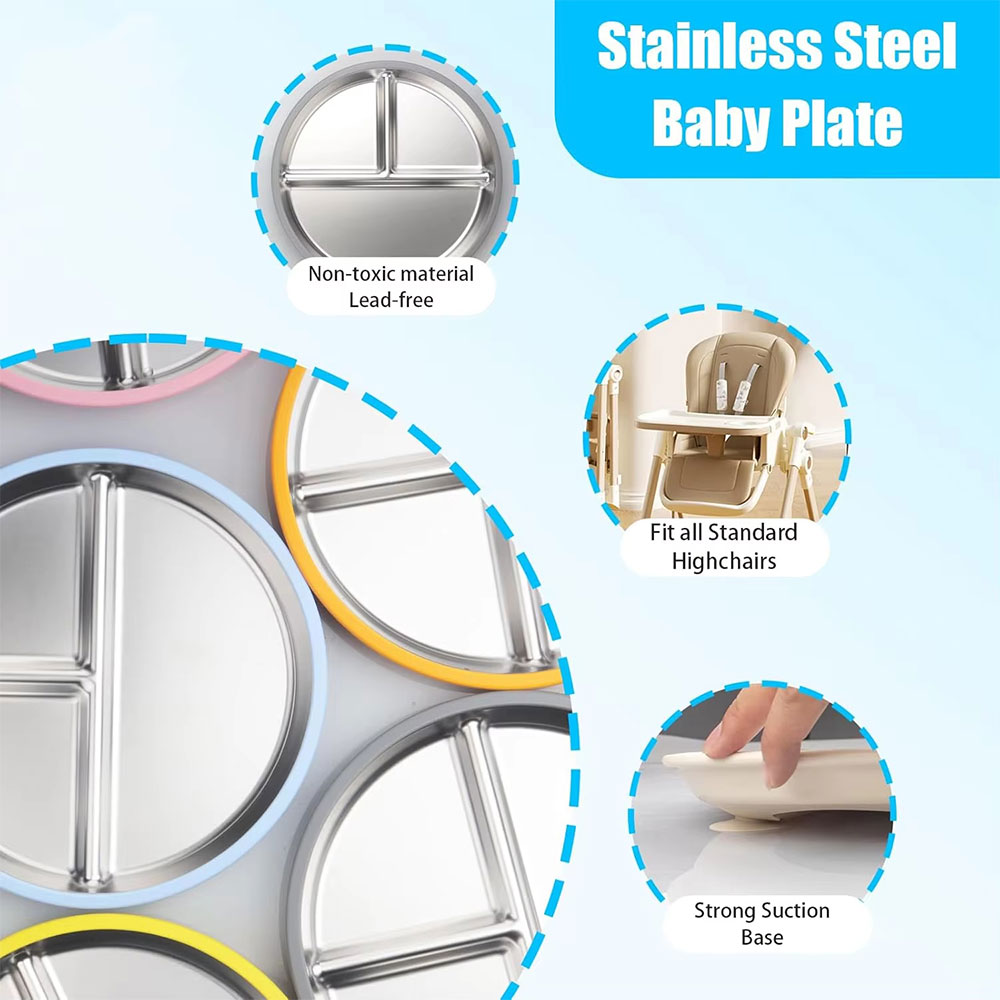 Bakpo Stainless Suction Plate Piring Makan Bayi Anti Slip - SGEE10 Gambar produk Bakpo Stainless Suction Plate Piring Makan Bayi Anti Slip - SGEE10 - 4