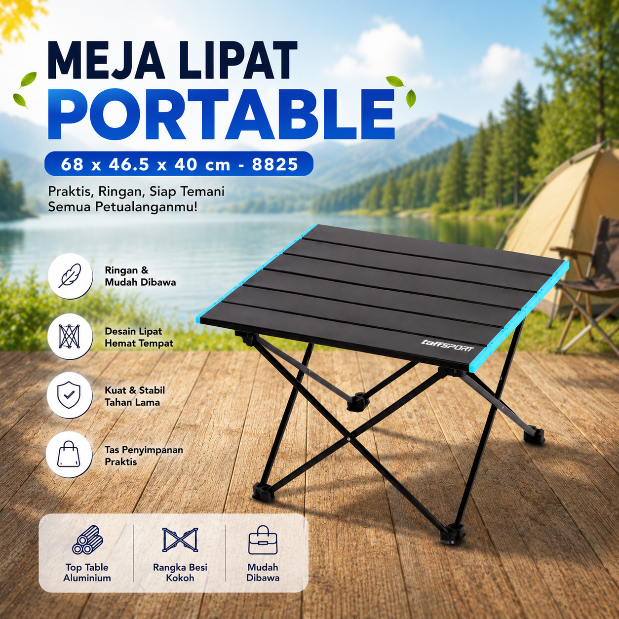 Gambar produk TaffSPORT Meja Lipat Outdoor Piknik Camping Portable 68x46.5x40cm - 8825 - Utama